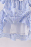 Blue Gingham Lace Ruffle Dress