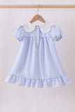 Blue Gingham Lace Ruffle Dress