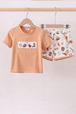Brown Western Embroidered Shorts Set