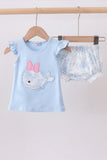 Blue Whale Applique Bloomer Set