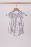 Green Floral Smocked Bubble