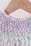 Green Floral Smocked Bubble
