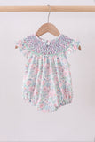 Green Floral Smocked Bubble