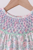 Green Floral Smocked Dress