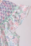 Green Floral Smocked Dress