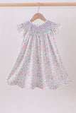Green Floral Smocked Dress