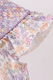 Purple Floral Smocked Ruffle Bubble