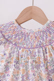 Purple Floral Smocked Bloomer Set
