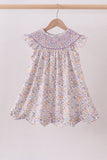 Purple Floral Smocked Dress