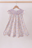 Purple Floral Smocked Dress