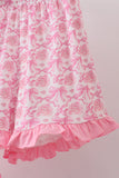 Pink floral print bow ruffle shorts set