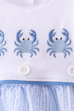Blue Crab Embroidered Seersucker Bubble