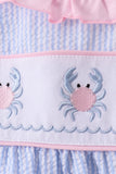Blue Crab Embroidered Seersucker Ruffle Shorts Set