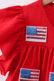 Red flag sequin tiered ruffle dress
