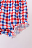 White flag smocked ruffle gingham bloomer set