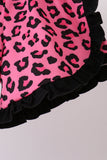 Black let's go girl boots leopard ruffle shorts set
