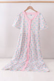 Pink hydrangea bow print tiered dress