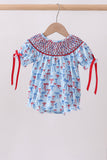 Blue bow smocked bubble
