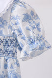 Blue rose smocked bloomer set
