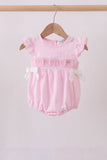 Pink bow smocked ruffle bubble