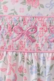 Pink floral bow smocked ruffle bloomer set