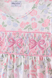 Pink floral bow smocked ruffle shorts set