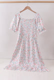 Pink floral smocked mom dress