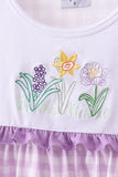 Purple floral embroidery gingham ruffle shorts set