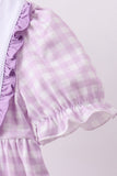 Purple floral embroidery gingham ruffle shorts set