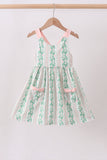 Green floral stripe pocket dress