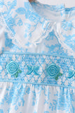 Blue rose smocked bubble