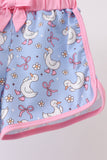 Purple duck print bow shorts set