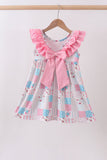 Pink patchwork floral ruffle dress