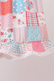 Pink floral patchwork scalloped ruffle shorts set