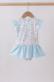 Blue floral ruffle one-piece swimsuit