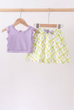 Purple floral bow skorts set