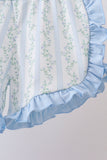 Blue character applique ruffle shorts set