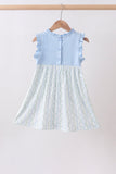 Blue character applique ruffle dress