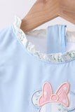 Blue character applique ruffle 2pc swimsuit