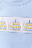 Blue birthday cake smocked plaid shorts set
