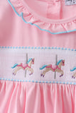 Pink carousel smocked ruffle dress
