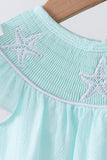 Blue starfish smocked jacquard ruffle bloomer set