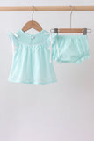 Blue starfish smocked jacquard ruffle bloomer set