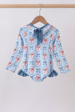 Blue strawberry bow ruffle rashguard