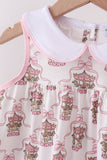 Pink carousel print ruffle shorts set