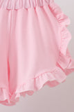 Pink carousel print ruffle shorts set