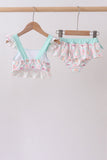 Green castle cream ruffle 2pc swimsuit