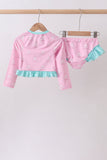 Pink sailboat print ruffle rashguard set