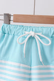 Blue stripe sailboat embroidery swim trunks
