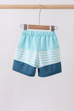 Blue stripe sailboat embroidery swim trunks